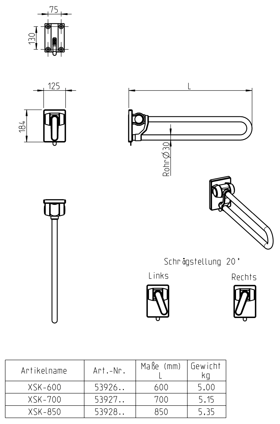 Stützklappgriff, verstellbar