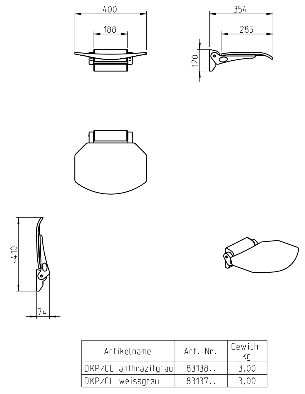 Duschklappsitz Skizze